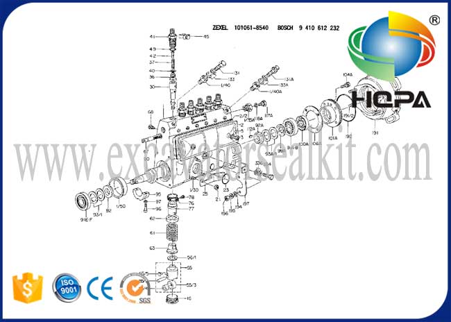 101061-8540 101062-8200 101606-9250 101608-9461 Bơm nhiên liệu cho động cơ D6BR 240CC