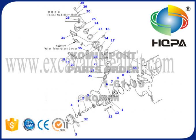 6136-62-1100 6136-62-1200 Máy bơm nước Komatsu PC200-3 Động cơ 6D105